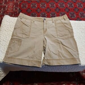 Eddie Bauer Khaki Cargo Shorts Size 14 Tan Cotton Utility Hiking Outdoor MidRise